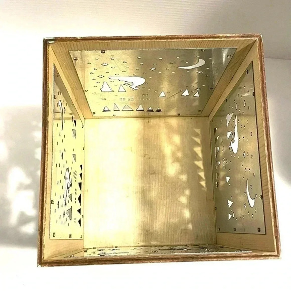 Harry David Lantern Christmas Holiday Candle Box Holder Wood Tin Cut Out Shadow - Picture 2 of 7